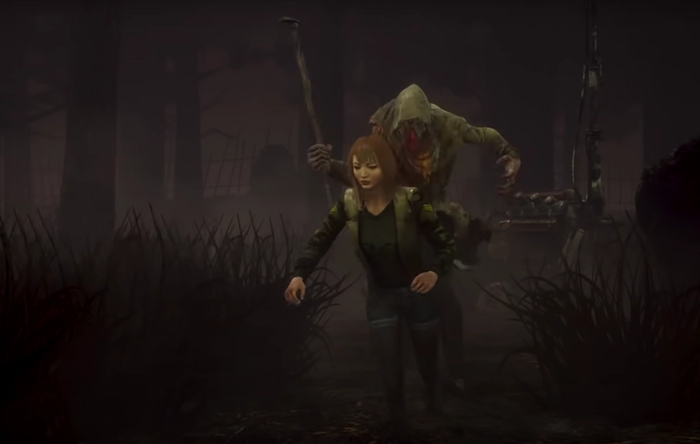 Survivor Feng Min being chased by killer The Blight in Dead by Daylight.