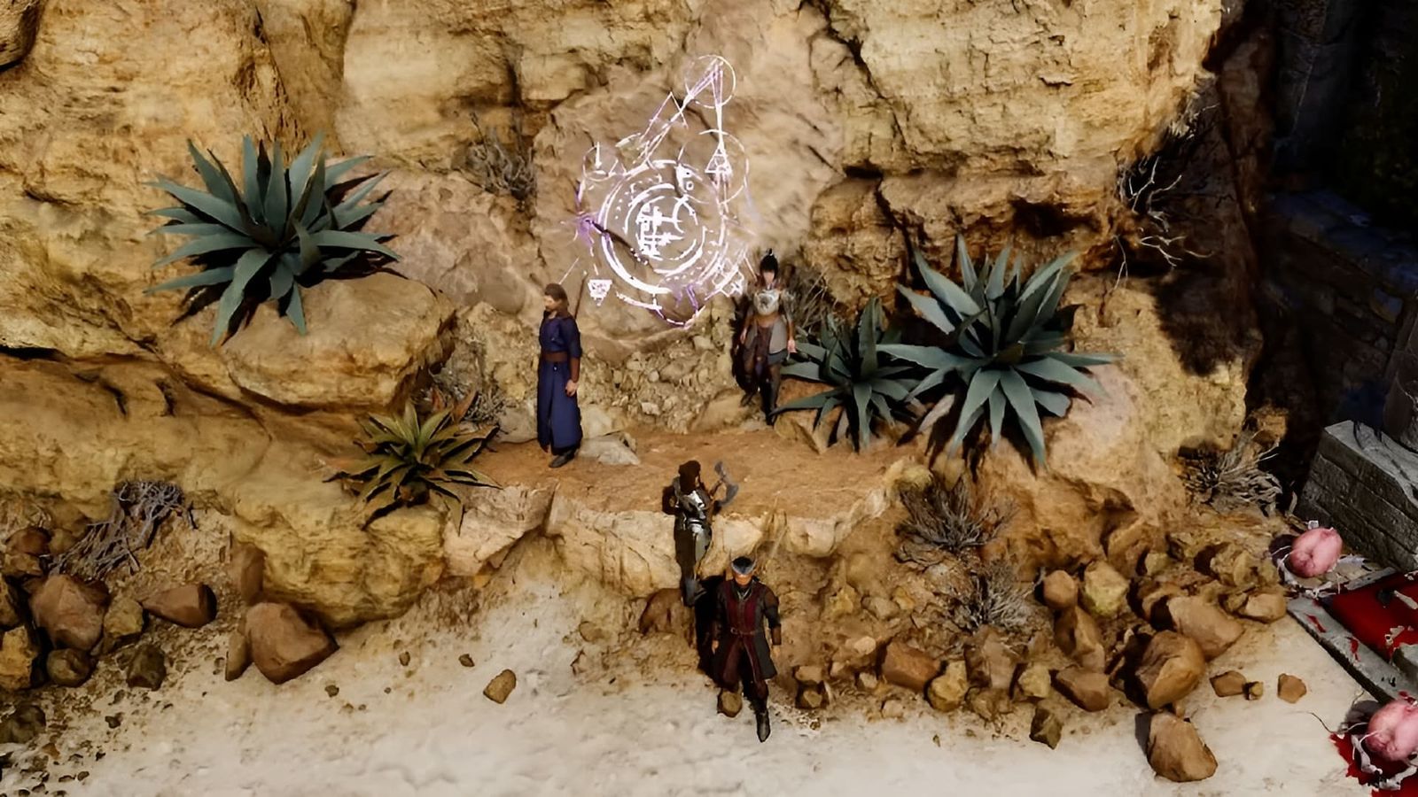 A party discovering an Ancient Rune Circle fast travel point in Baldur's Gate 3.