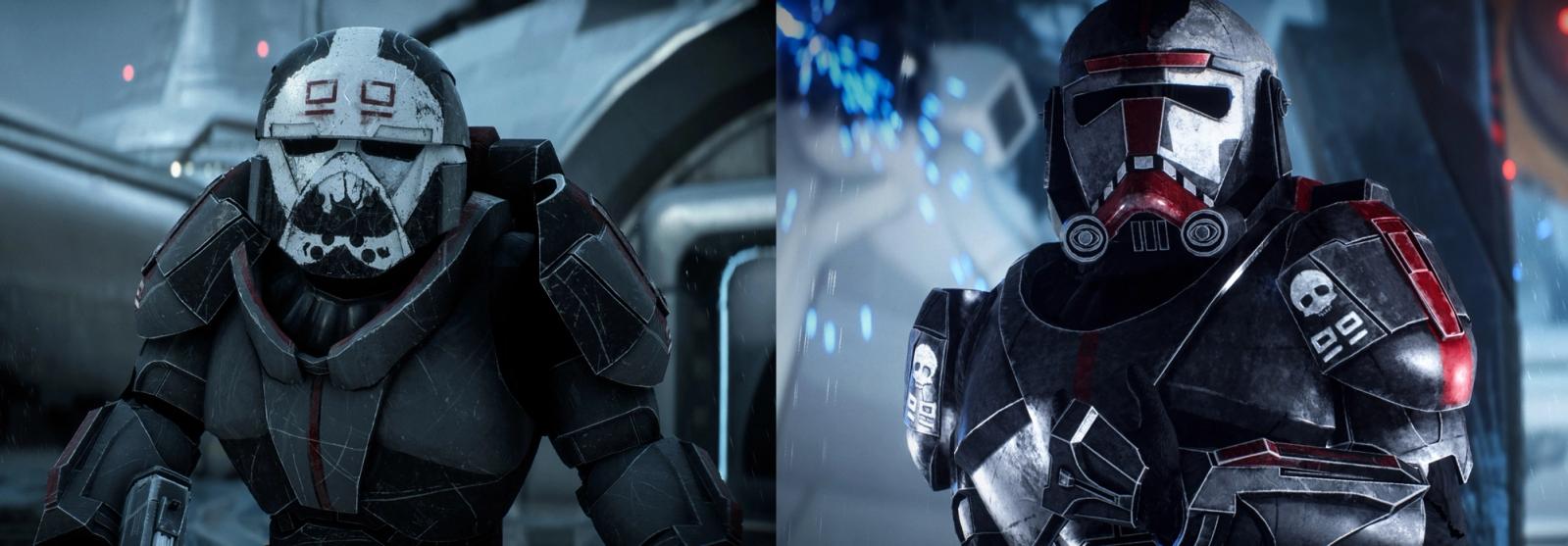 The two Bad Batch character models in Star Wars Battlefront 2. Hunter and Wrecker are side by side