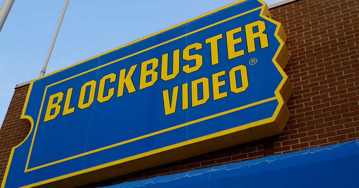 Blockbuster Video sign on a shop.