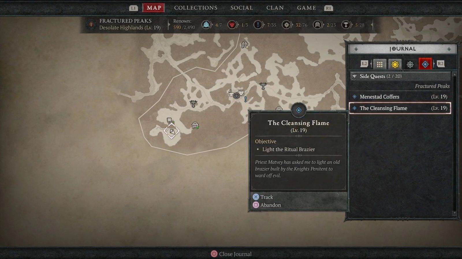 A screenshot of the quests in the journal from Diablo 4. 