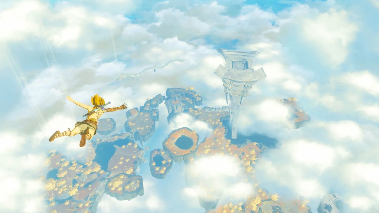 Link falling from the sky in Zelda Tears of the Kingdom.