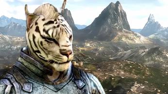 An Elder Scrolls Khajit on top of the background from the ESVI trailer 
