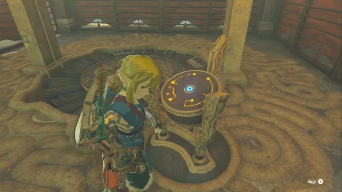 A screenshot of Link unlocking the Gerudo Canyon Skyview Tower in Zelda Tears of the Kingdom. 