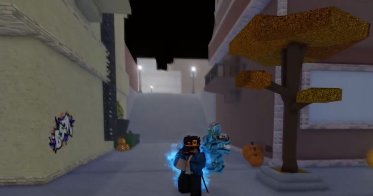 Screenshot from Your Bizarre Adventure, showing a Roblox character with their anime-inspired Stand behind them