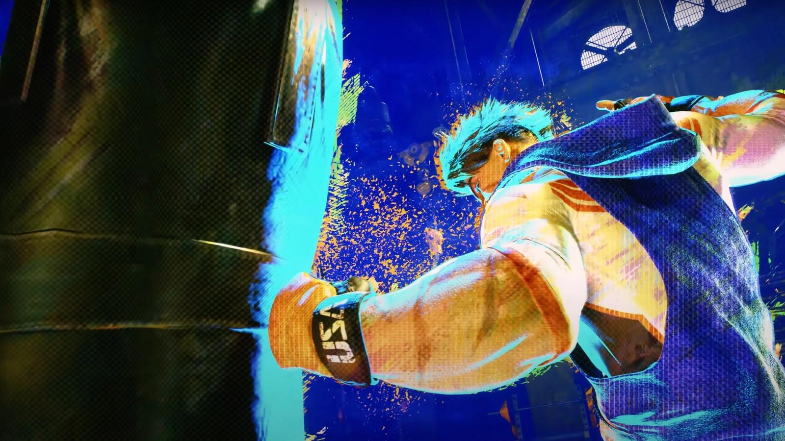 Ryu hits punching bag during Street Fighter 6 trailer.