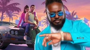 T-Pain in GTA art style next to the GTA 6 cover art of Jason and Lucia
