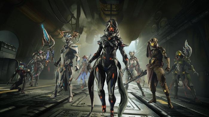 Multiple characters in Warframe.