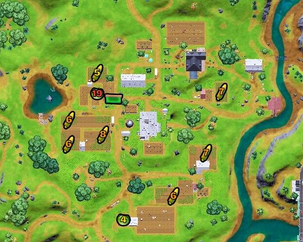 Map showing all the foraged item locations at Corny Complex. 
