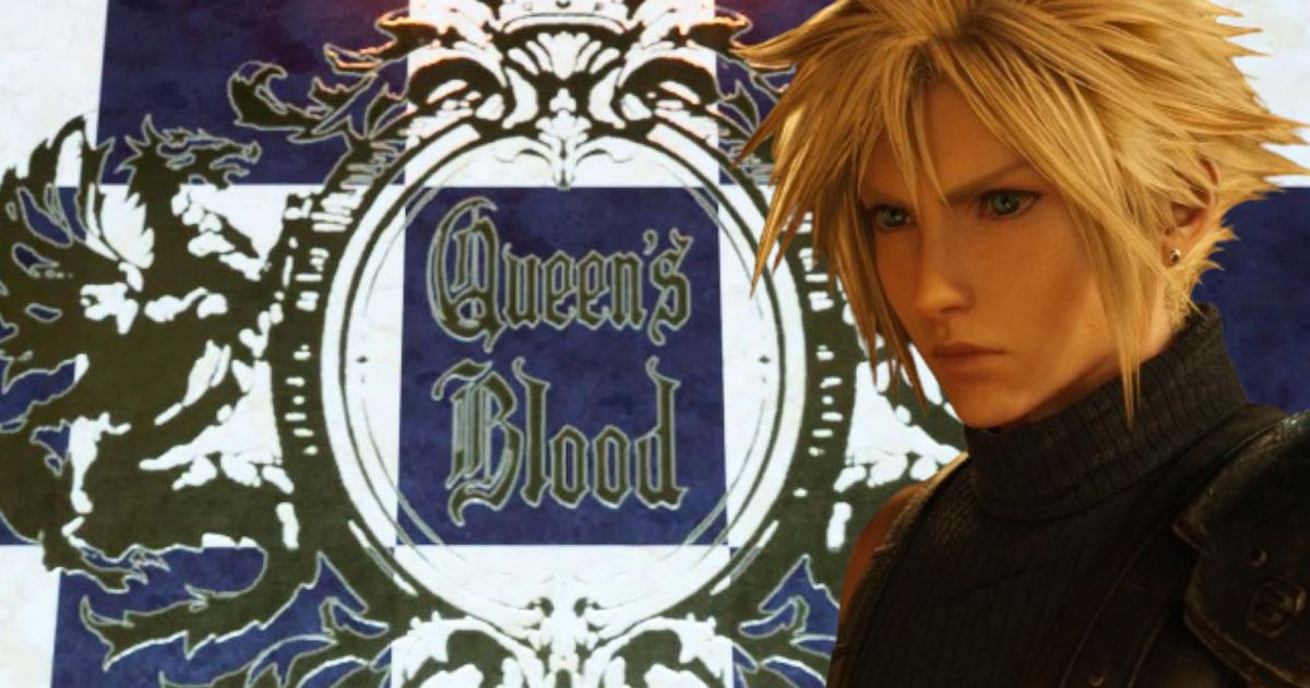 Cloud Strife next to a Queen's Blood board 