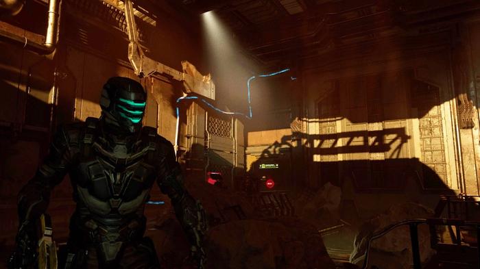 Isaac wearing a futuristic suit on Aegis VII in the Dead Space remake.