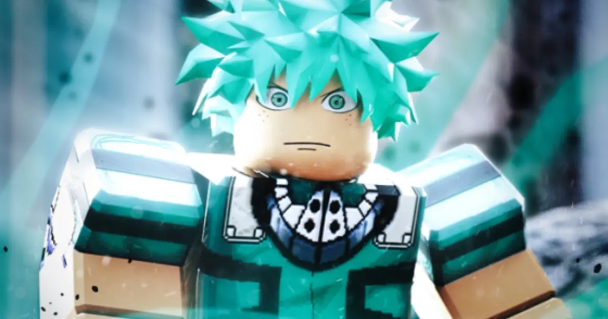 Screenshot from Heroes Online, showing a blue-haired Roblox hero with super powers
