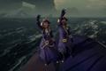 Sea of Thieves players waving on sinking ship in middle of ocean