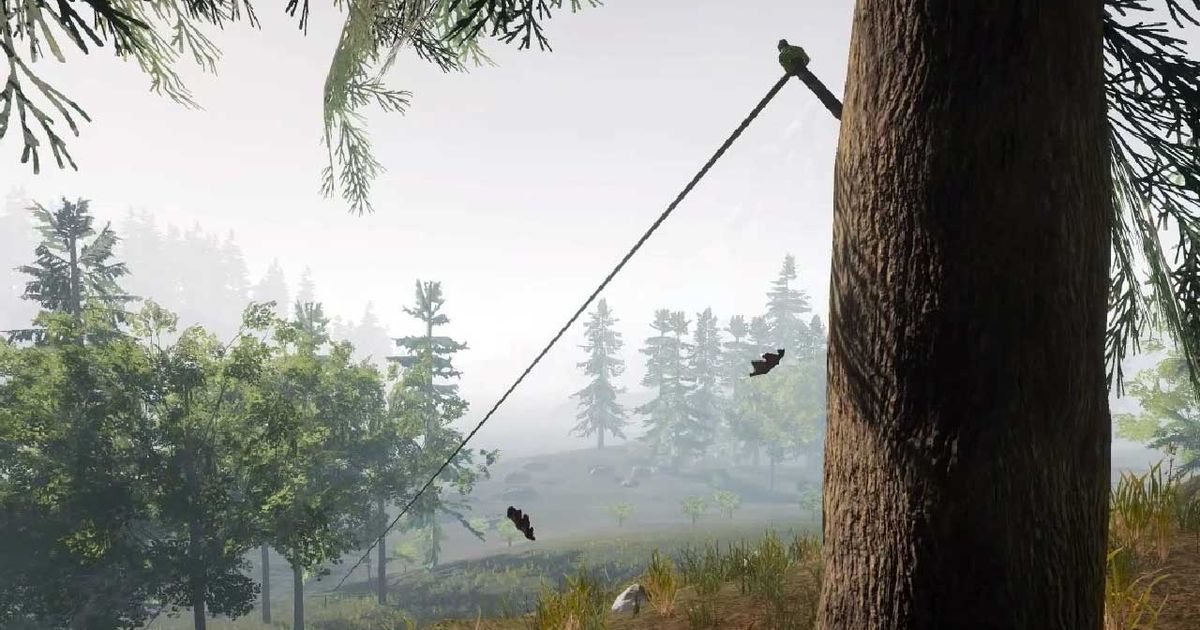 A zipline in The Forest and Sons of the Forest.