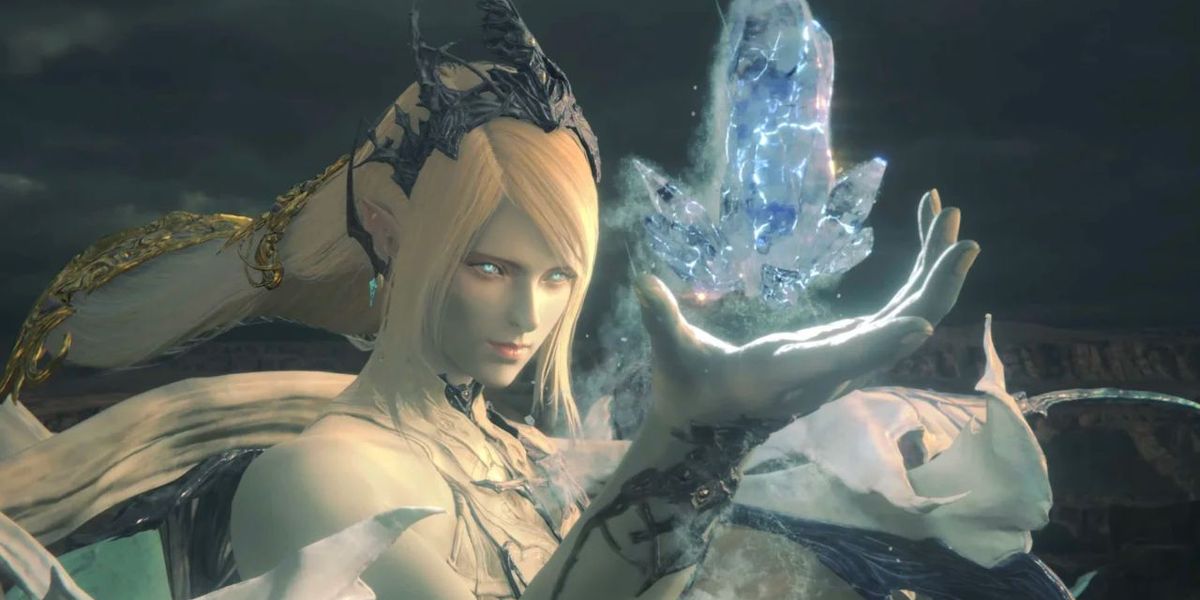 The character is holding a crystal in Final Fantasy 16.