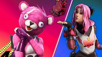 Some Fortnite characters behaving romantically.
