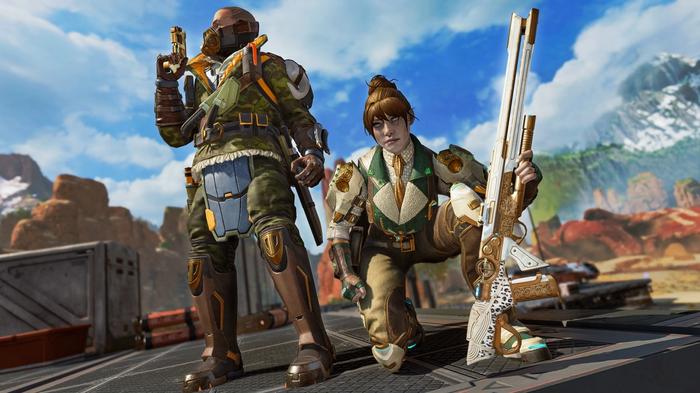Image showing Apex Legends player standing and crouching while holding gun