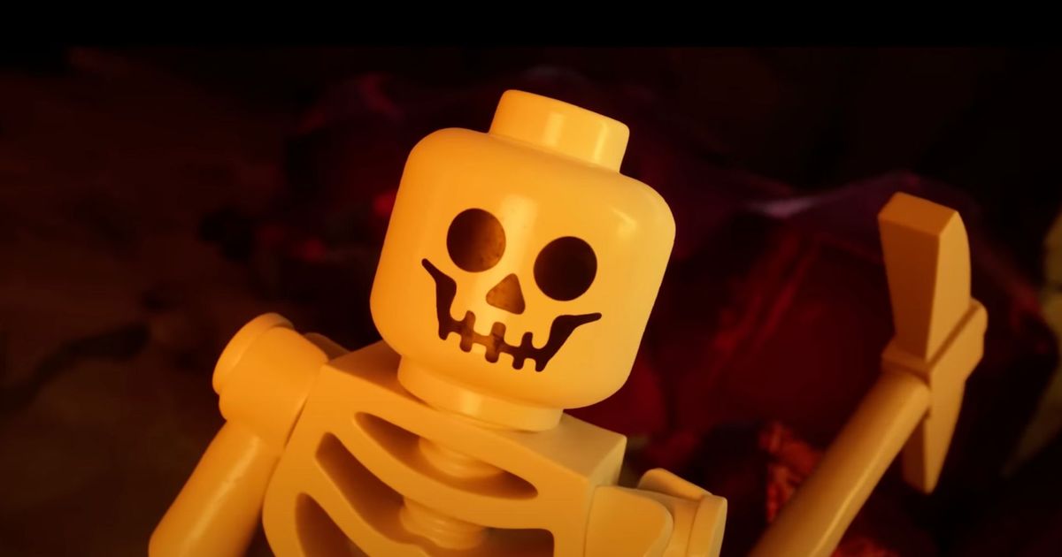 The skeleton is farming Obsidian in LEGO Fortnite.