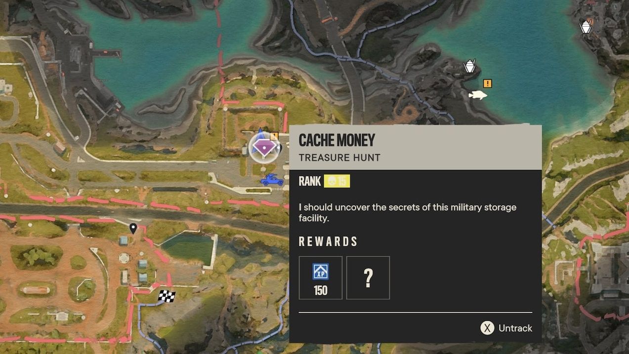 Far Cry 6 Treasure Hunt 'Cache Money' shown on the map of Yara, this Treasure Hunt contains two easter eggs.
