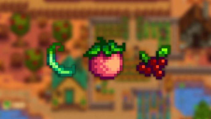 Green bean, melon, and cranberry in Stardew Valley.