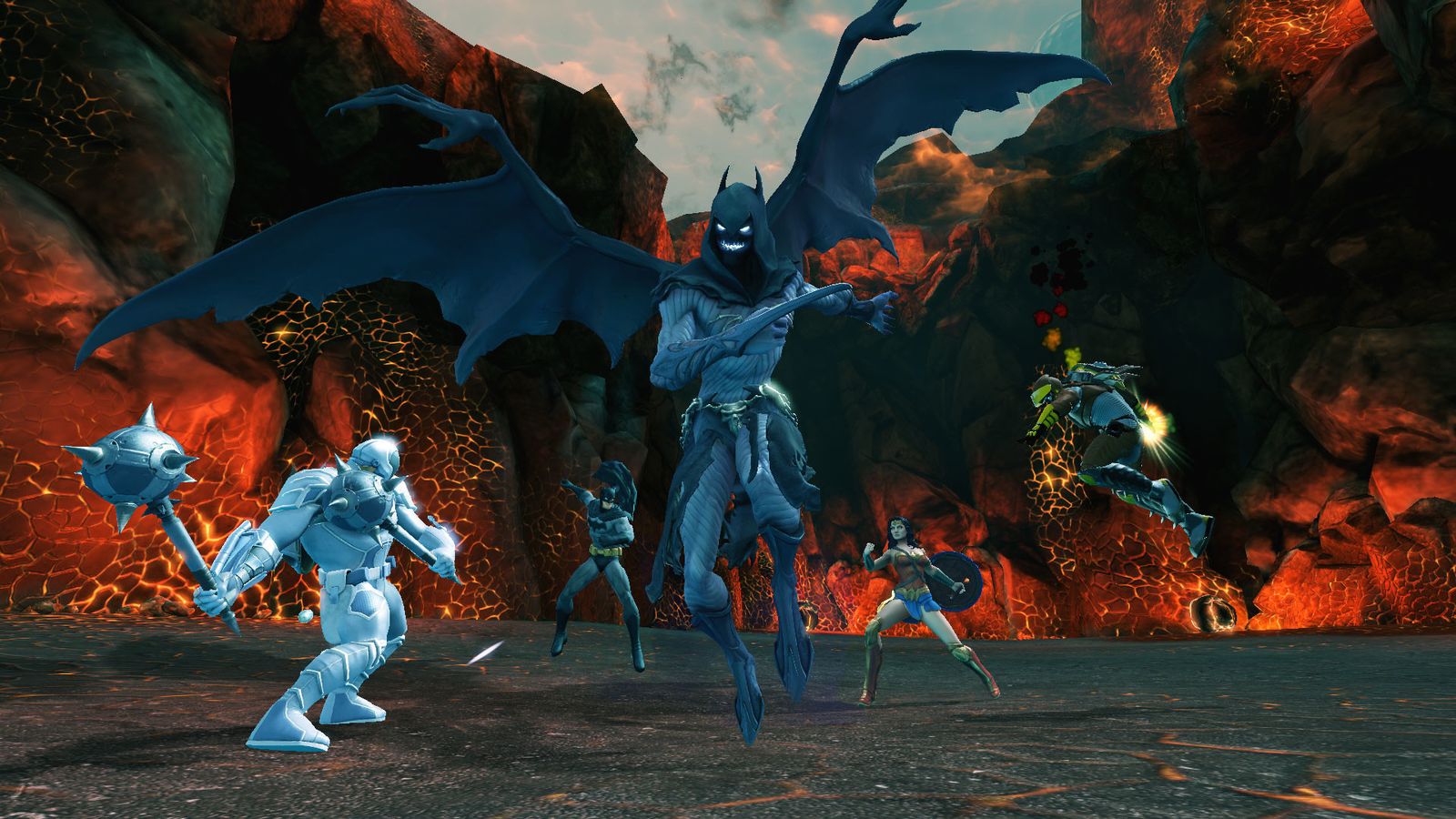 Image of the player character fighting a demonic Batman in DC Universe Online.