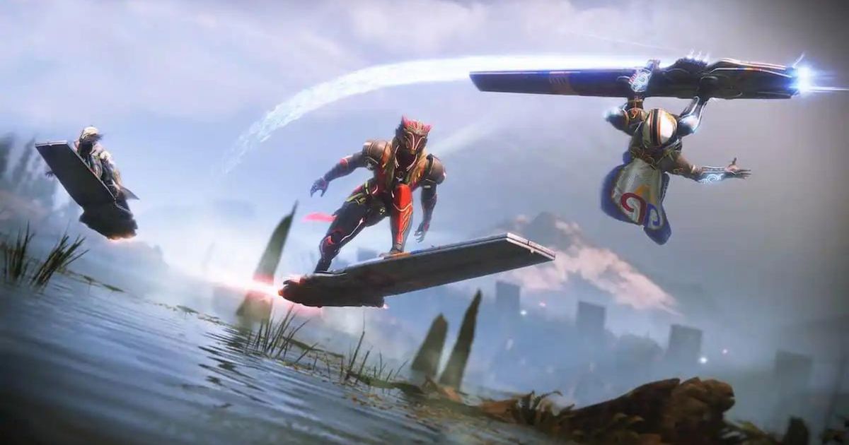 Guardians in Destiny 2 doing tricks in Skimmers