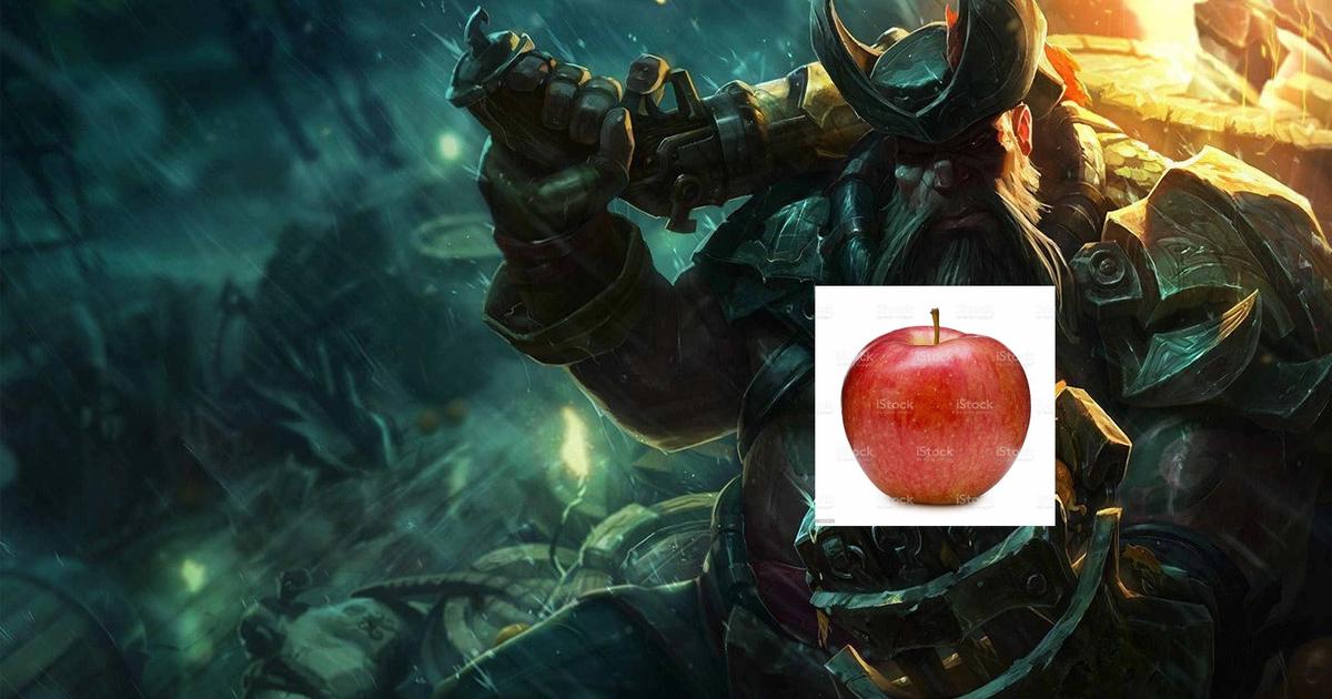 Promo artwork for League of Legends with an apple added.