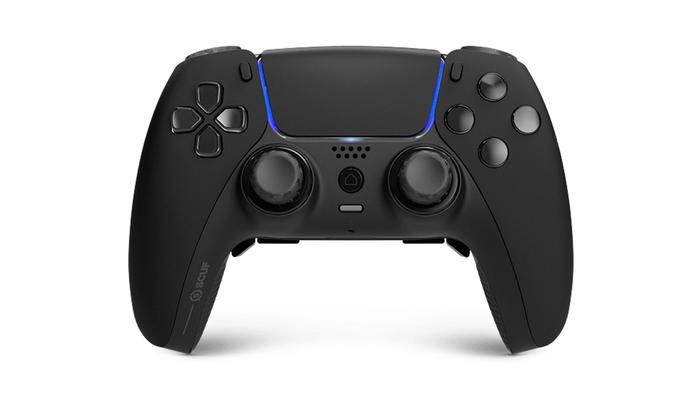 best ps5 controller. product image of a black and blue custom PS5 controller
