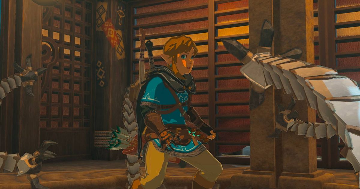 Link in a wooden hut in Zelda Tears of the Kingdom.