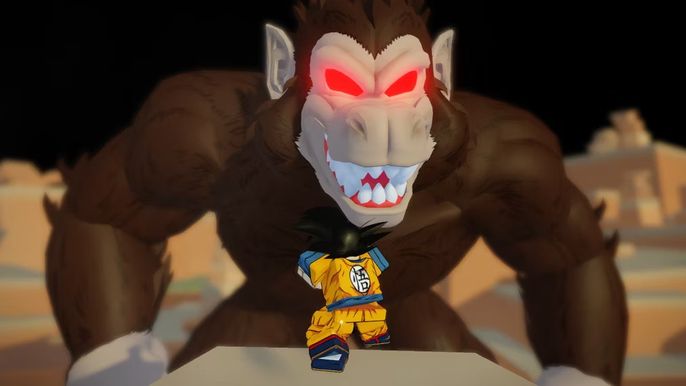 picture of goku fighting a giant monkey in dragon souls on roblox