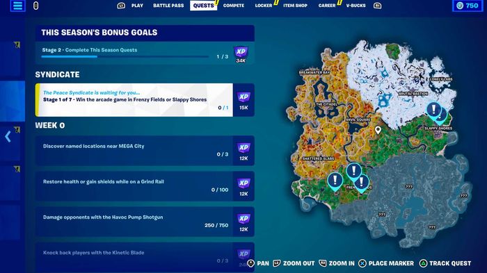 A list of quests in the current season of Fortnite.