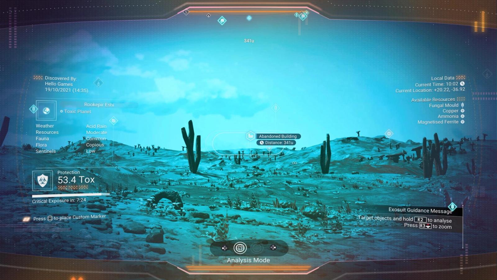 An abandoned Building is shown on the analysis visor in No Man's Sky