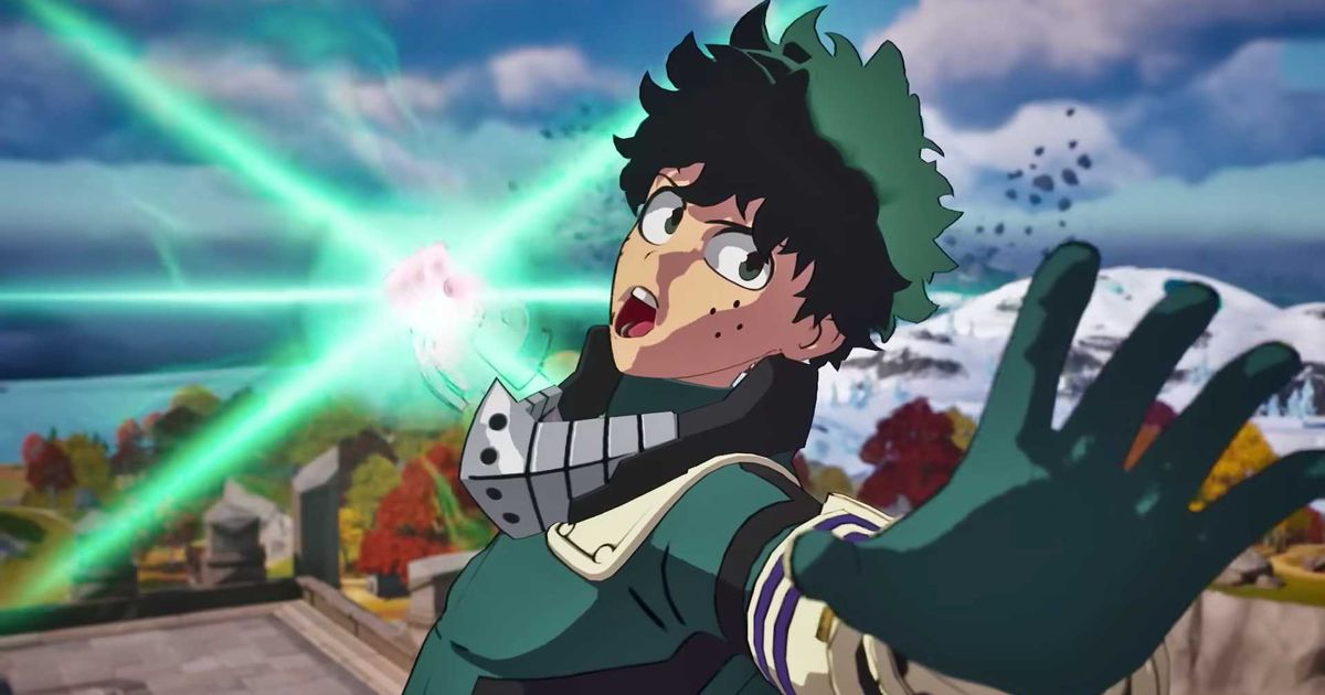 Deku powering up a special move in Fortnite.