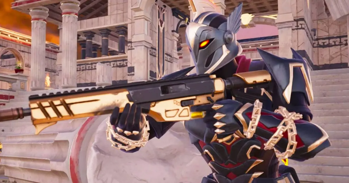 Ares with the Warforged Assault Rifle in Fortnite