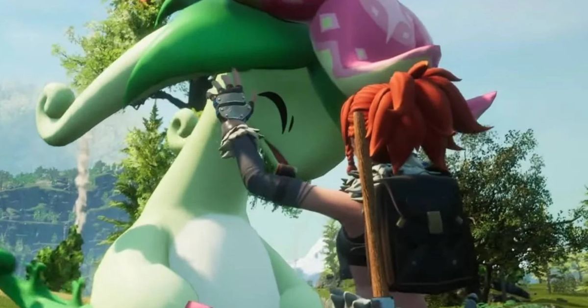 An image of a Palworld player petting their creature