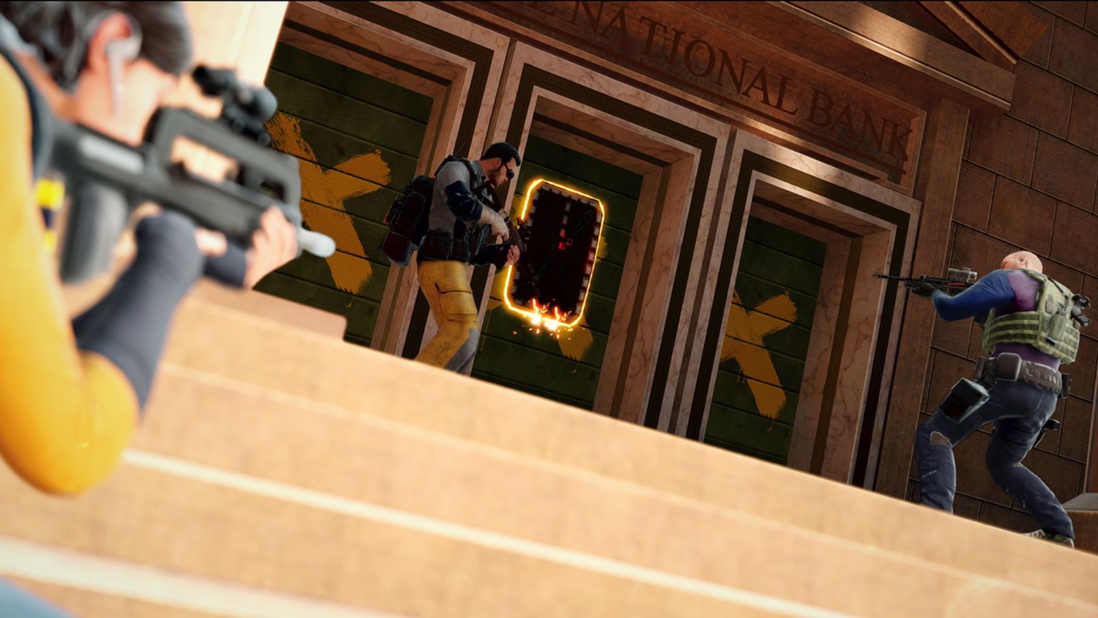 Siege characters preparing to enter a bank.