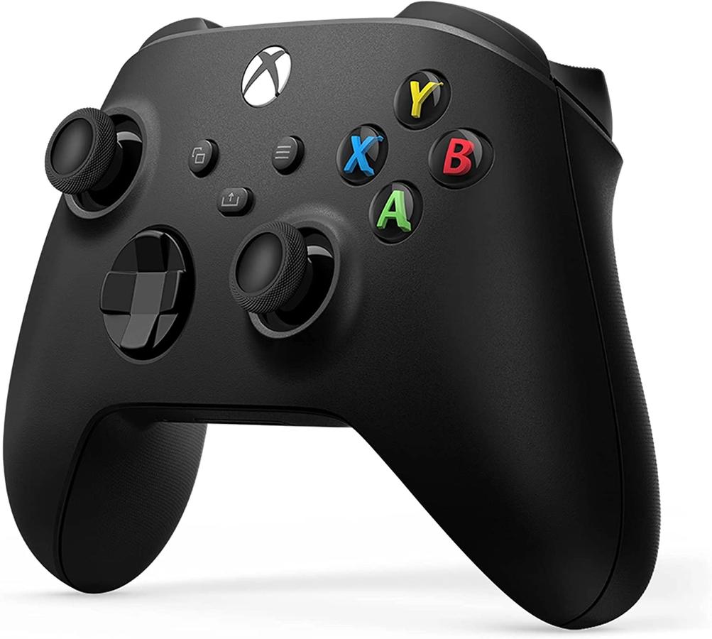 Xbox Wireless Controller product image of a black gamepad with yellow, green, red, and blue buttons on the right side.