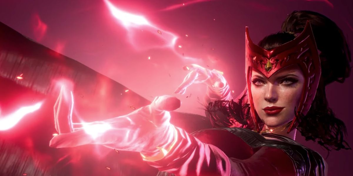 Image of a smirking Scarlet Witch in Marvel Future Revolution.
