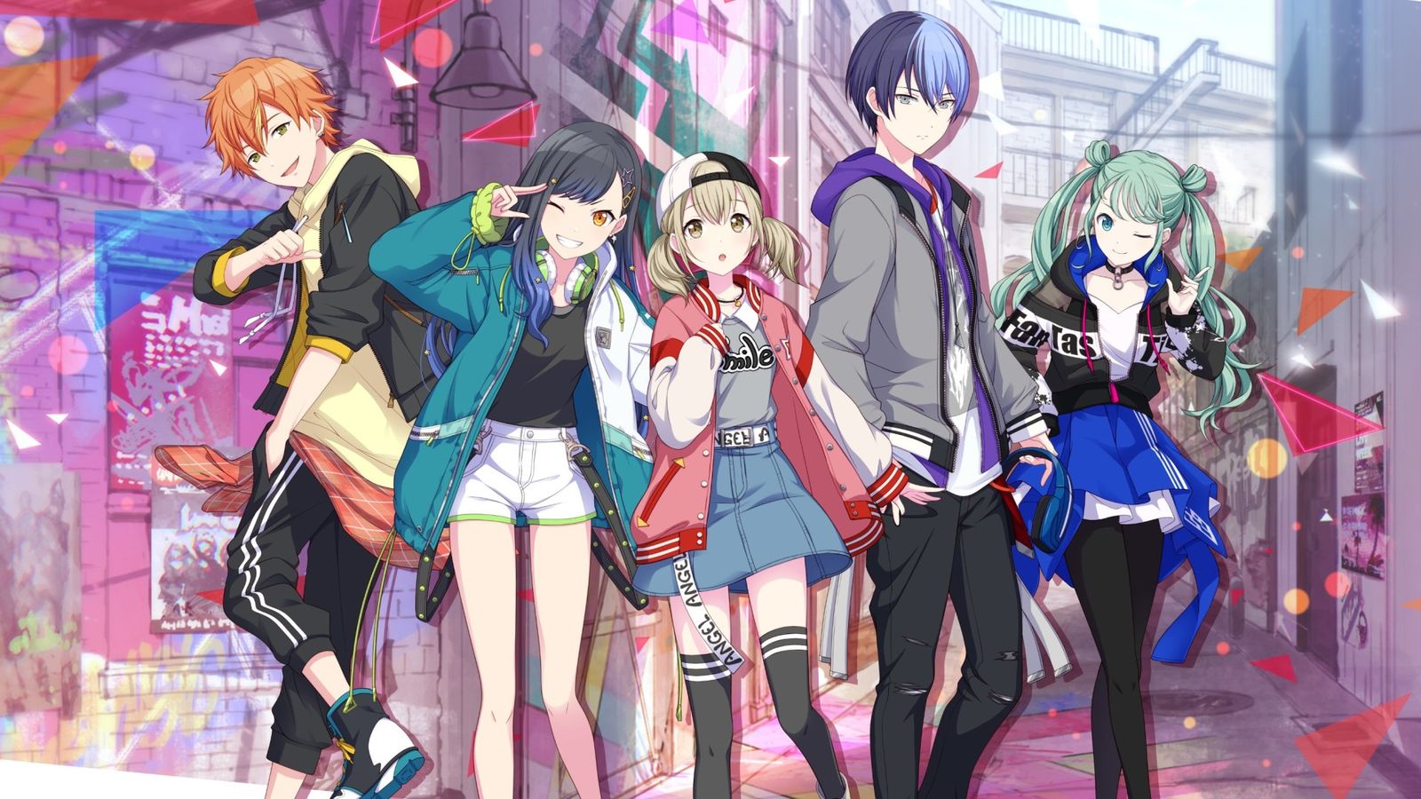 An image showing five characters from Hatsune Miku: Colorful Stage.