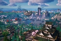 The Fortnite map showing MEGA City on the horizon