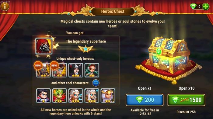 Screenshot from Hero Wars, showing the menu to purchase Heroic Chests