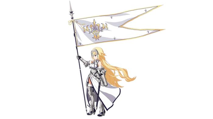 Fate/Grand Order character, Jean D'Arc, flying a banner.