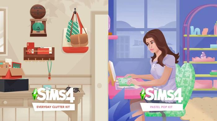 Official art for the Pastel Pop and Everyday Clutter kits in Sims 4