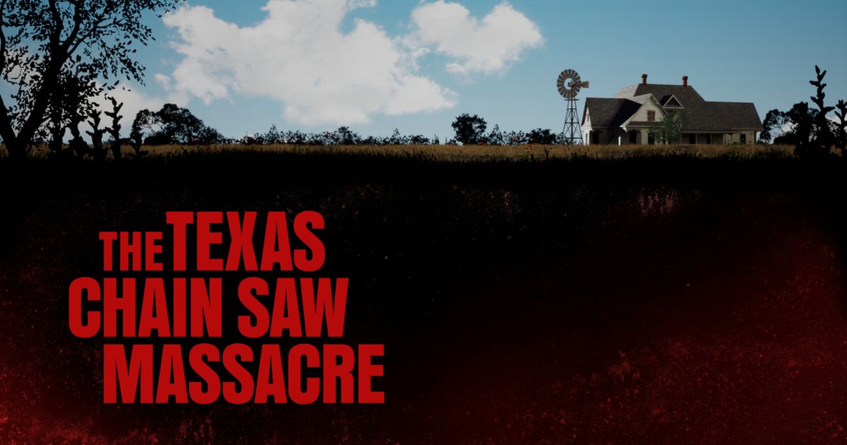 The opening image of The Texas Chain Saw massacre, showing the game title and a farm in the distance.
