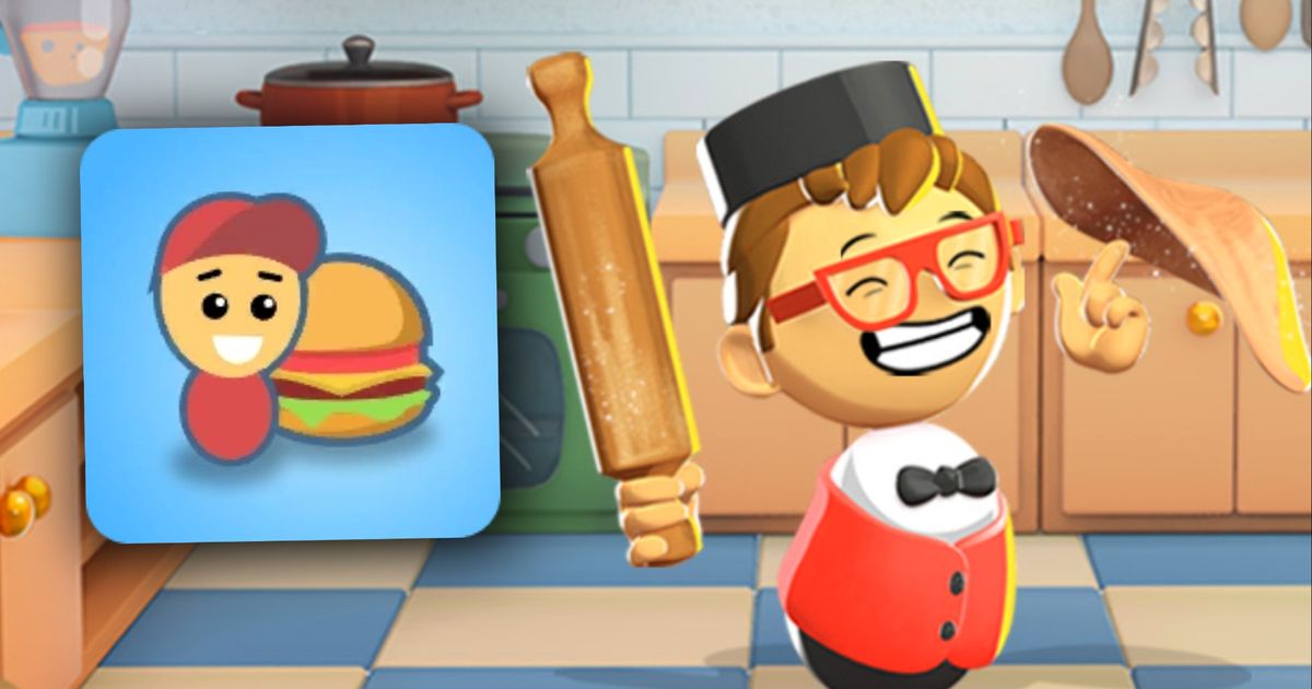 Eatventure character flipping dough with the game's logo nearby