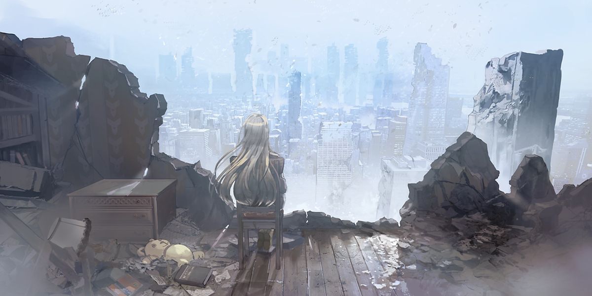 Image of a character looking over a war-torn city in Counterside.