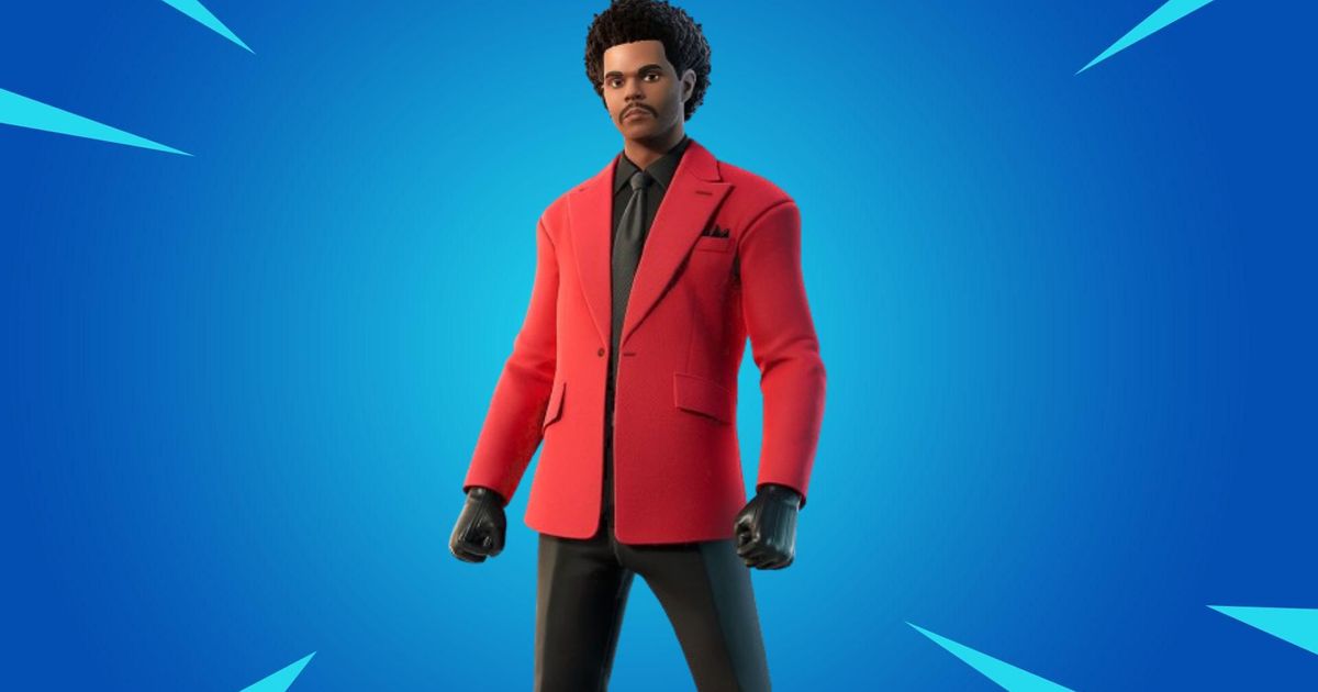 The Weeknd skin in Fortnite wearing his iconic red suit