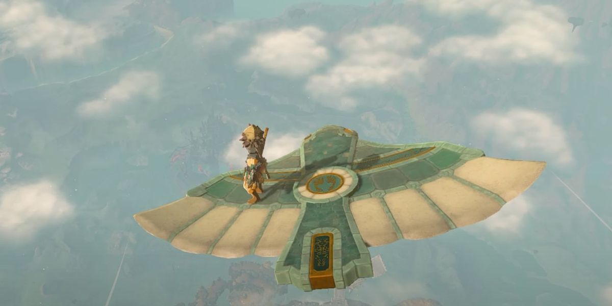 Link riding Zonai Wings in Zelda Tears of the Kingdom.