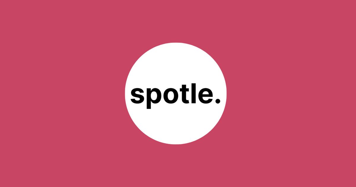 Spotle logo on red and white background