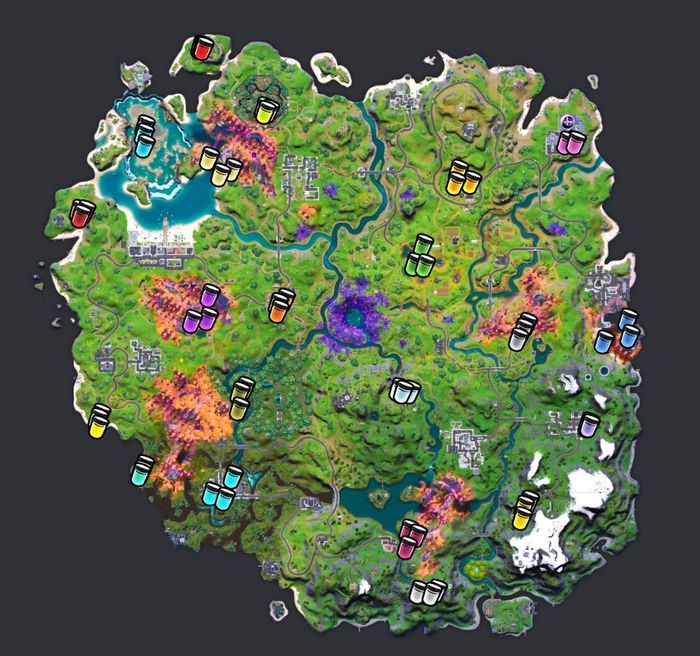 Locations of all the color bottles in Fortnite Season 8.